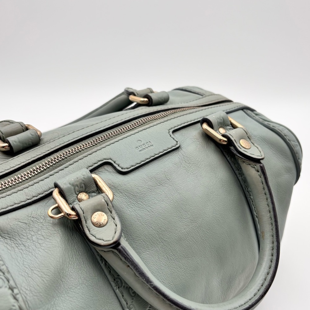 Gucci GG Embossed Leather Boston Bag Sage Green Gold Hardware - Picture 5 of 9
